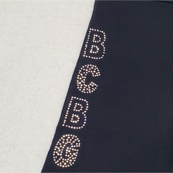 BCBGMAXAZRIA Vintage Retro Y2K  Black Bling Spell Out Cropped Sweatpants XL - Picture 6 of 12